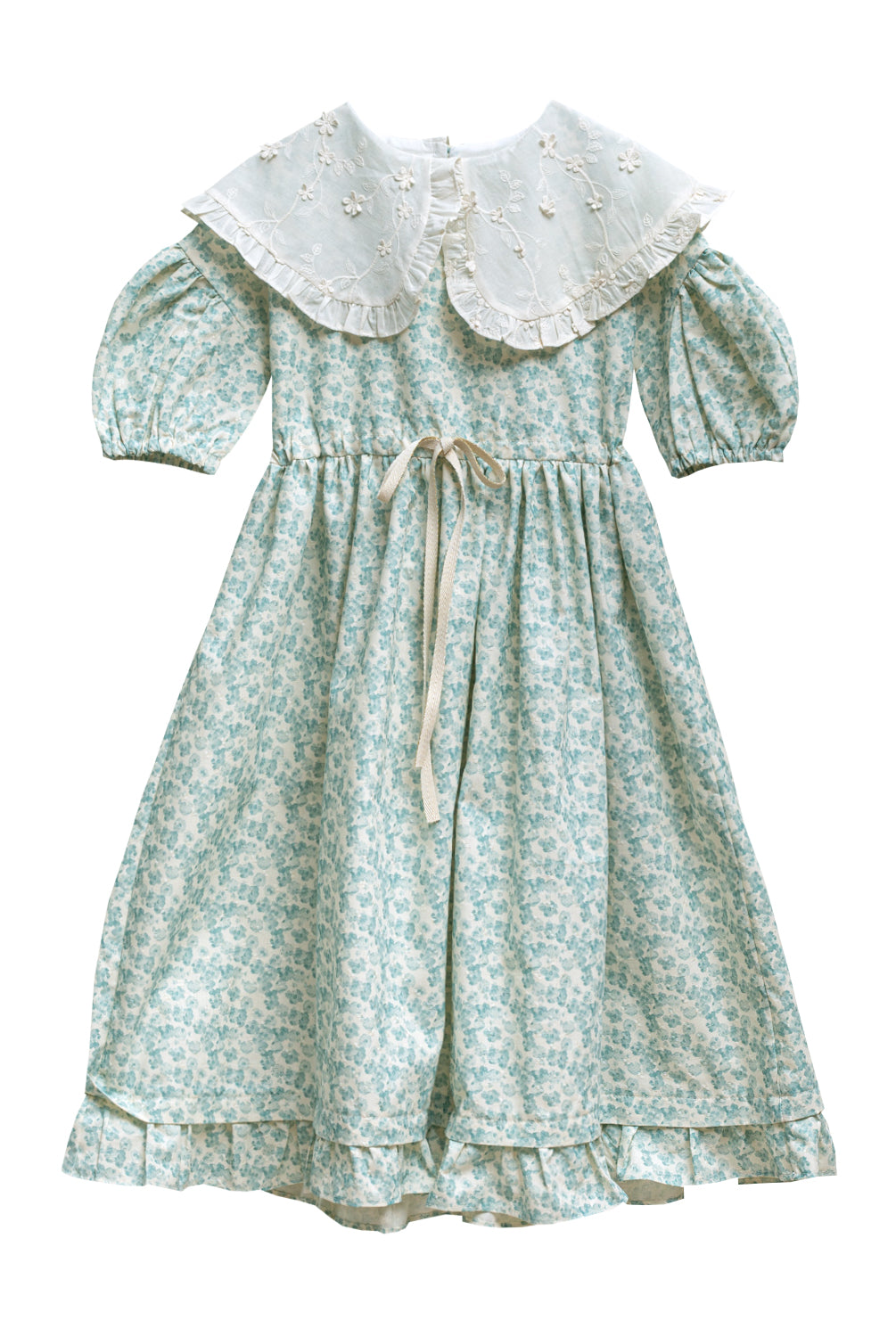 Vestido de invitada para boda o primera comunion de flores con gran cuello en bordado. Cosmosophie