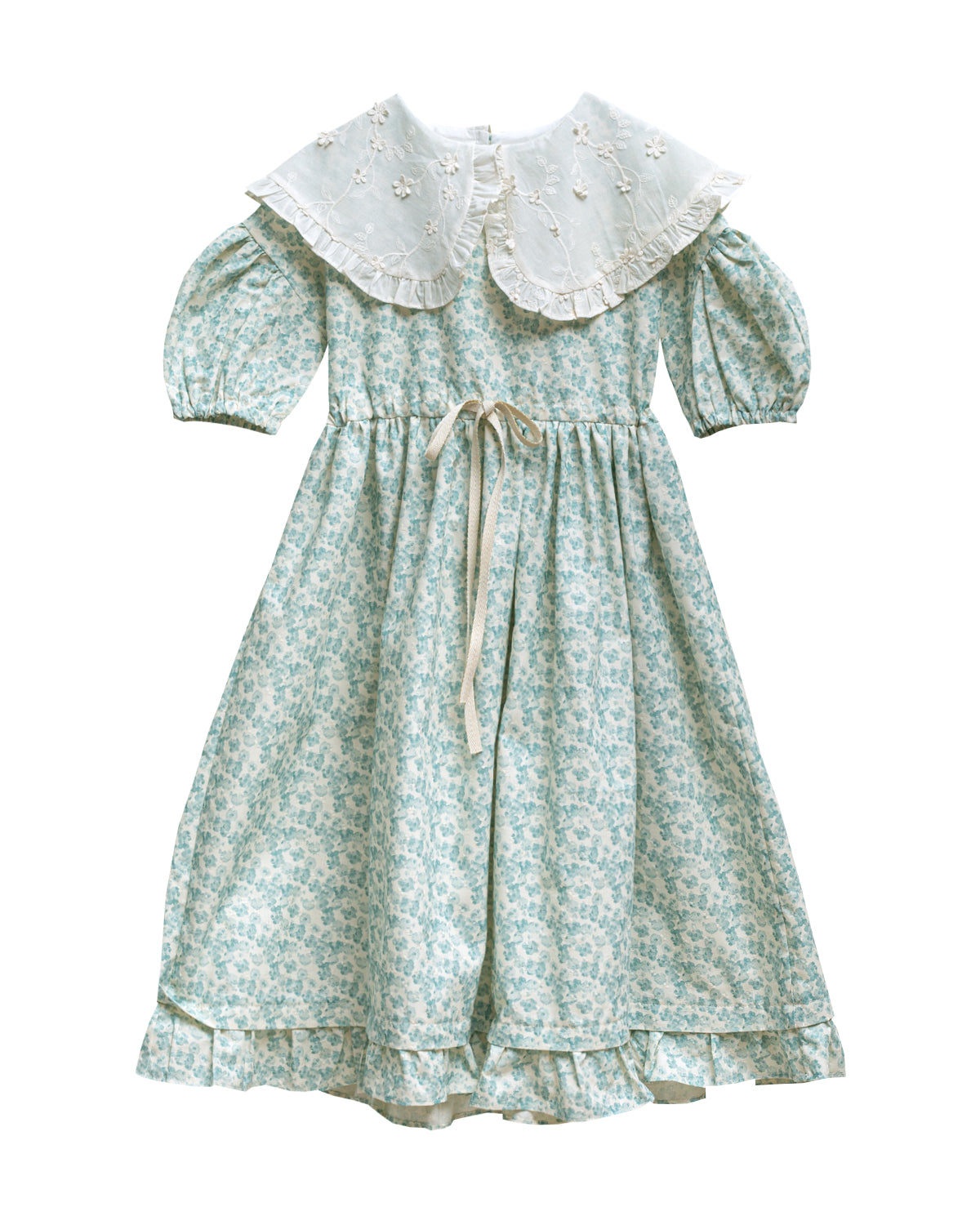 Vestido de invitada para boda o primera comunion de flores con gran cuello en bordado. Cosmosophie