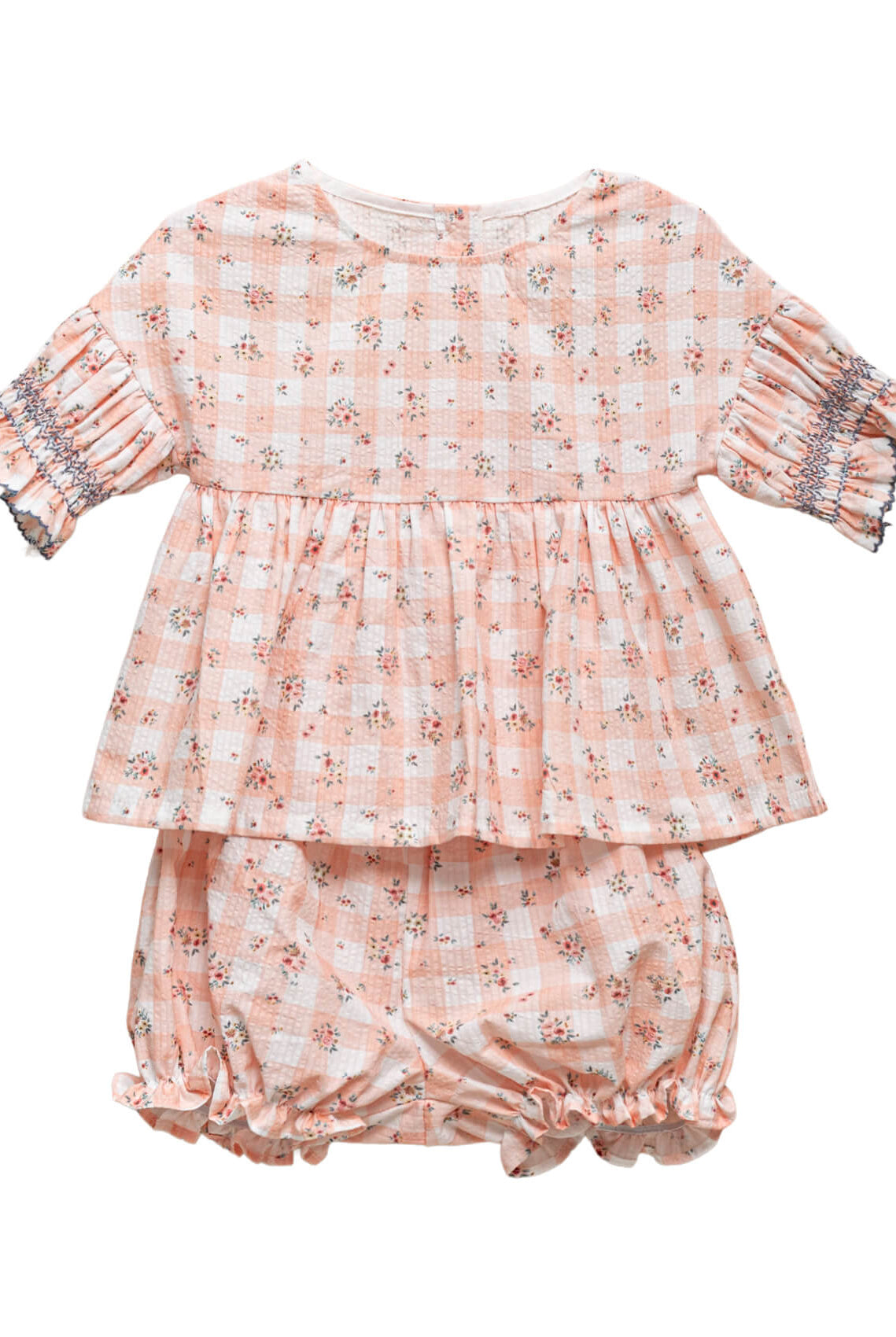 Conjunto blusa y bombacho en vichy rosa para niña Cosmosophie