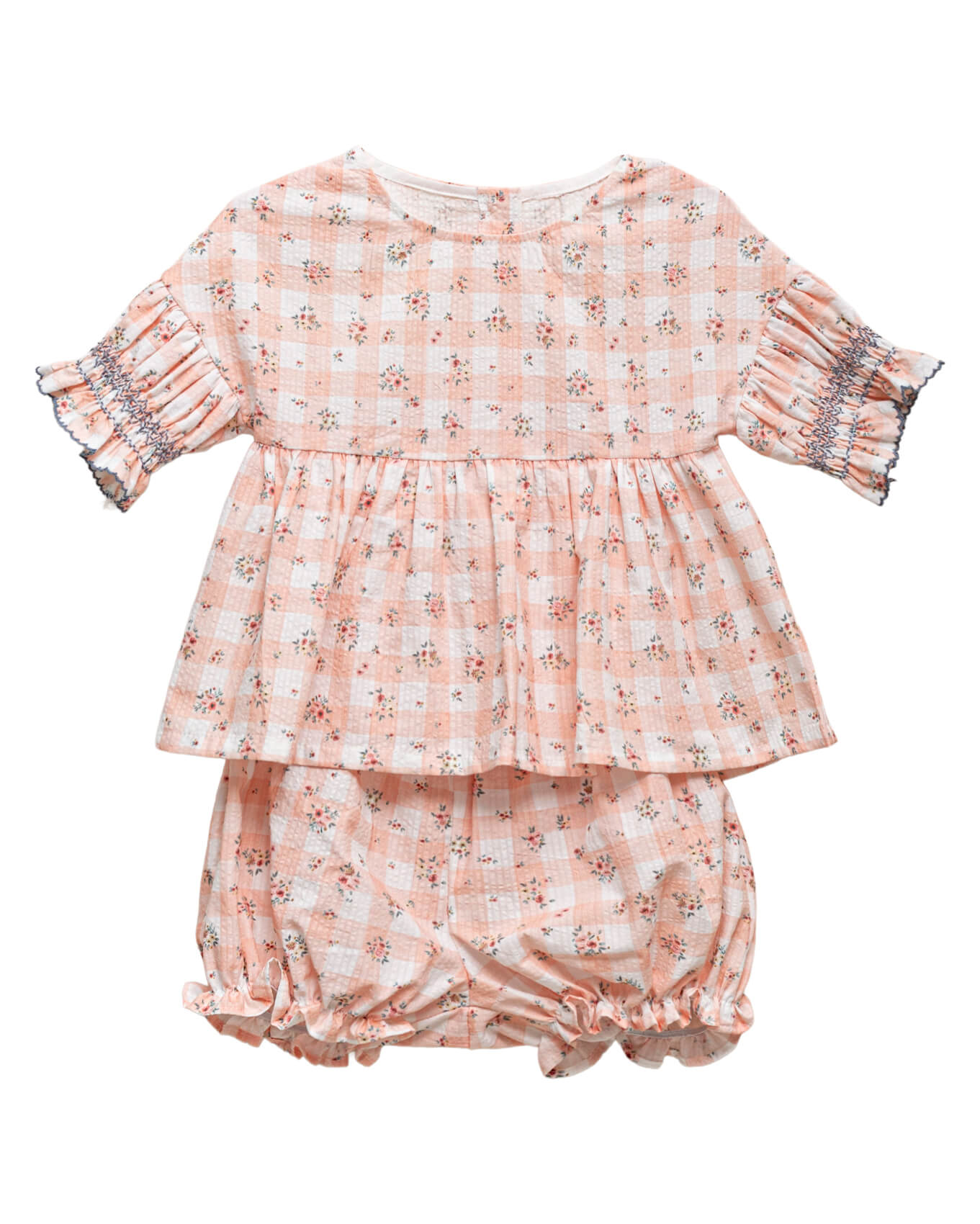 Conjunto blusa y bombacho en vichy rosa para niña Cosmosophie