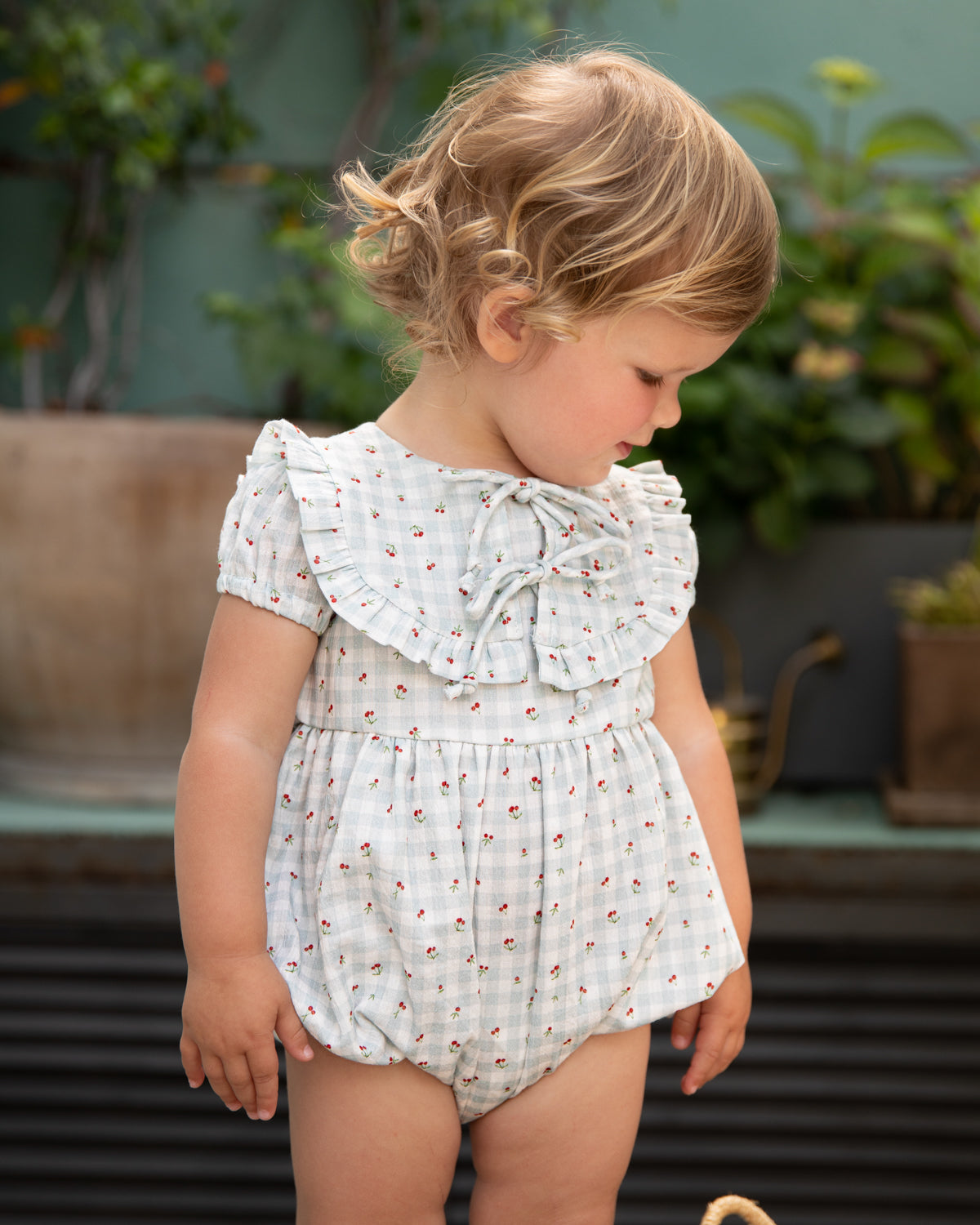 Ranita vichy azul con cerezas de Cosmosophie