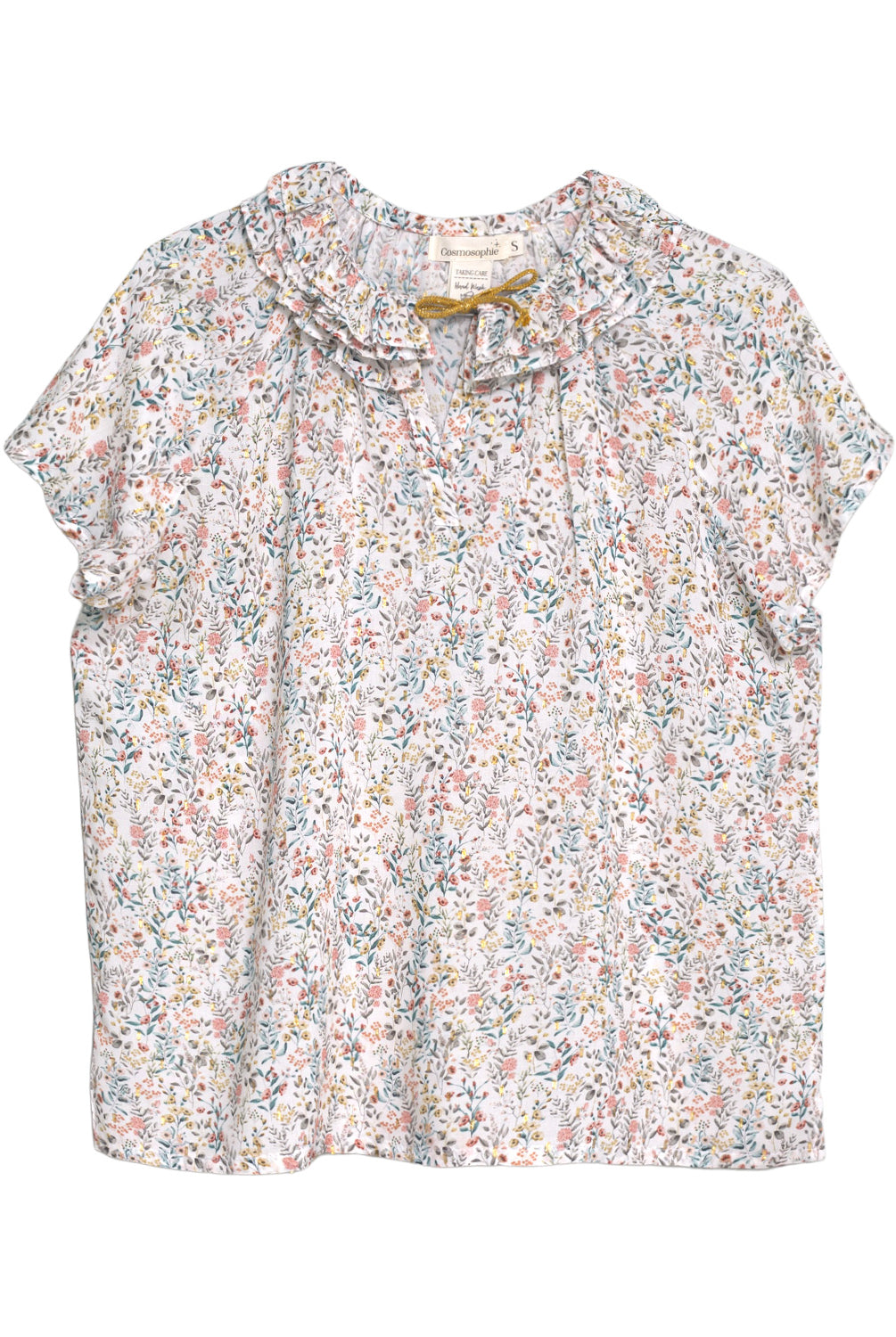 Blusa mujer flores en viscosa con toques de oro