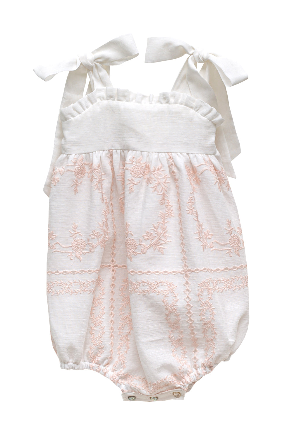 Ranita de bebe tirantes bambula bordada en blanco y rosa Cosmsophie