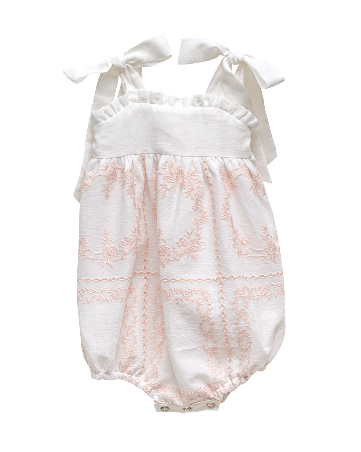 Ranita de bebe tirantes bambula bordada en blanco y rosa Cosmsophie