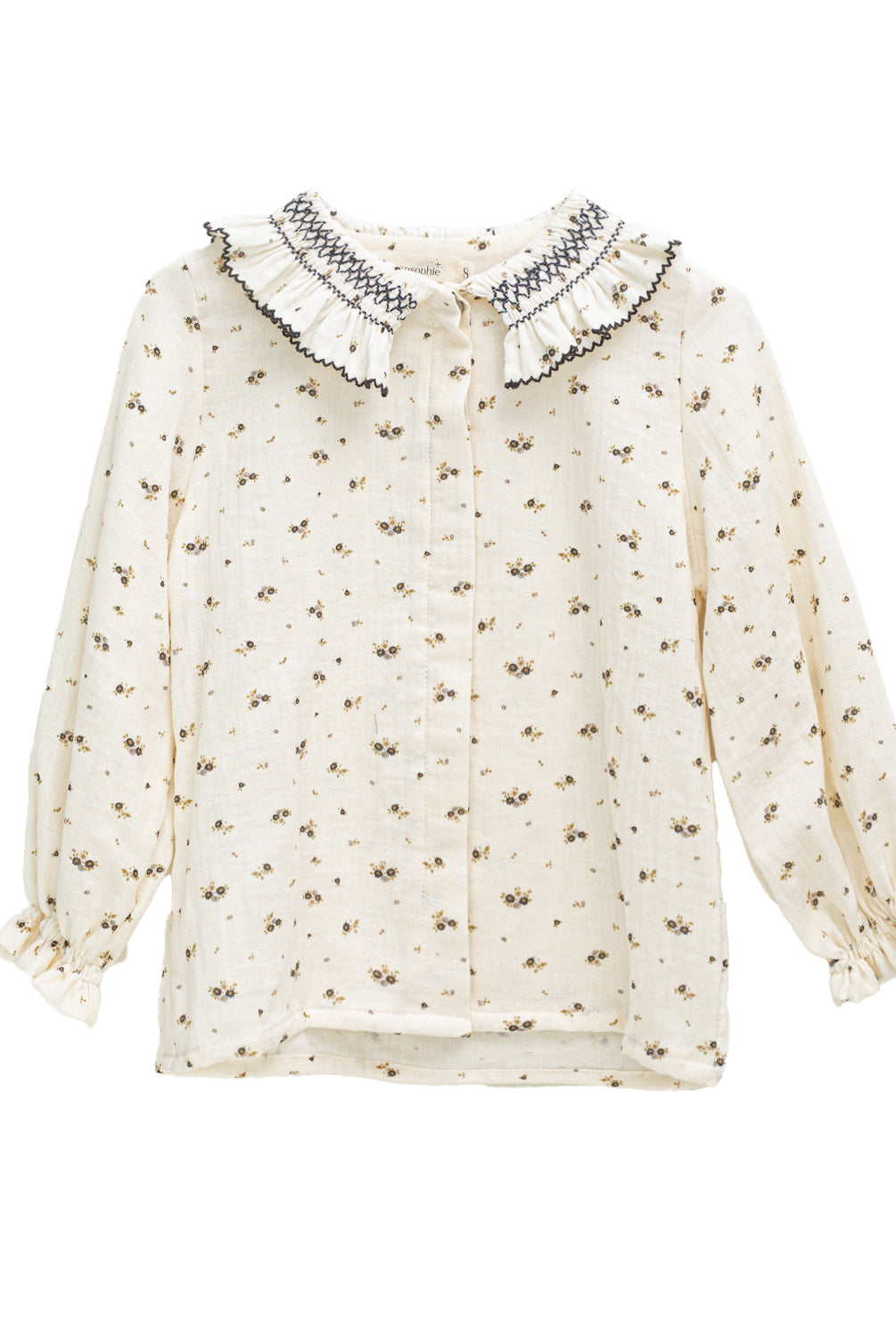 Blusa beige con flores y cuello nido de abeja Cosmosophie