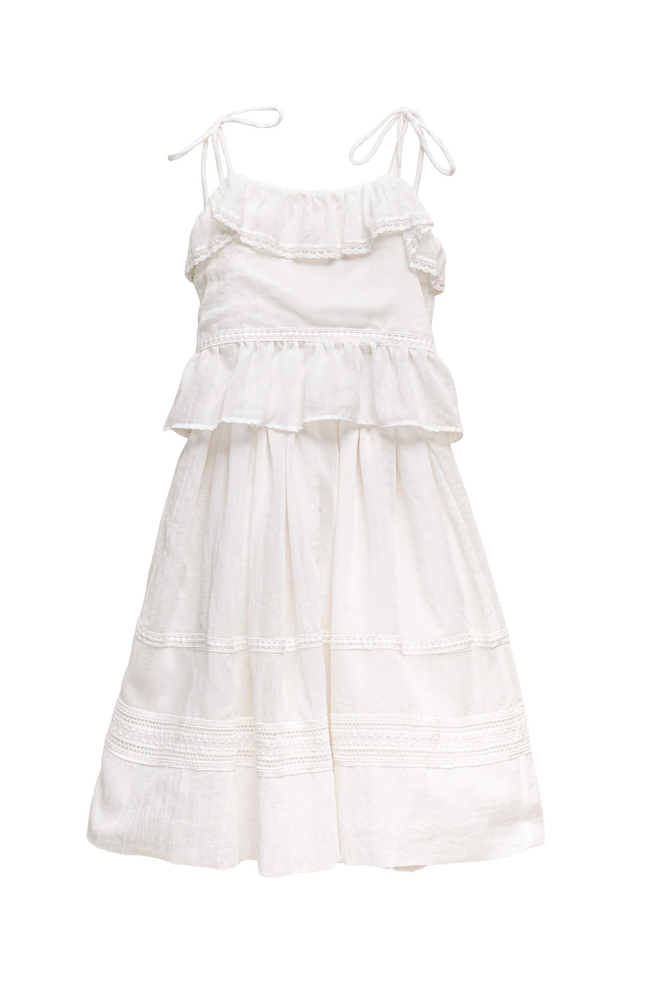 Conjunto falda y blusa en blanco con encaje guipur para niña cosmosophie