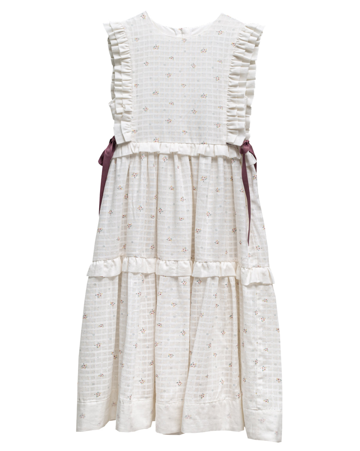 Vestido de invitada para boda o primera comunion. Color blanco con florecitas. Pichi con volantes para niña Cosmosophie