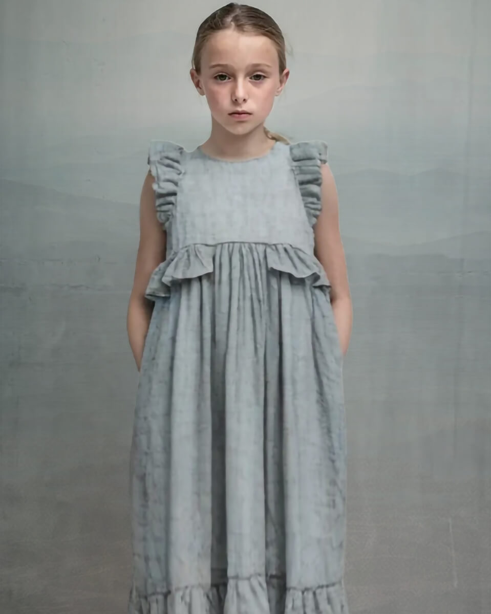 Vestido largo para niña y arras en color gris con volantes Cosmosophie