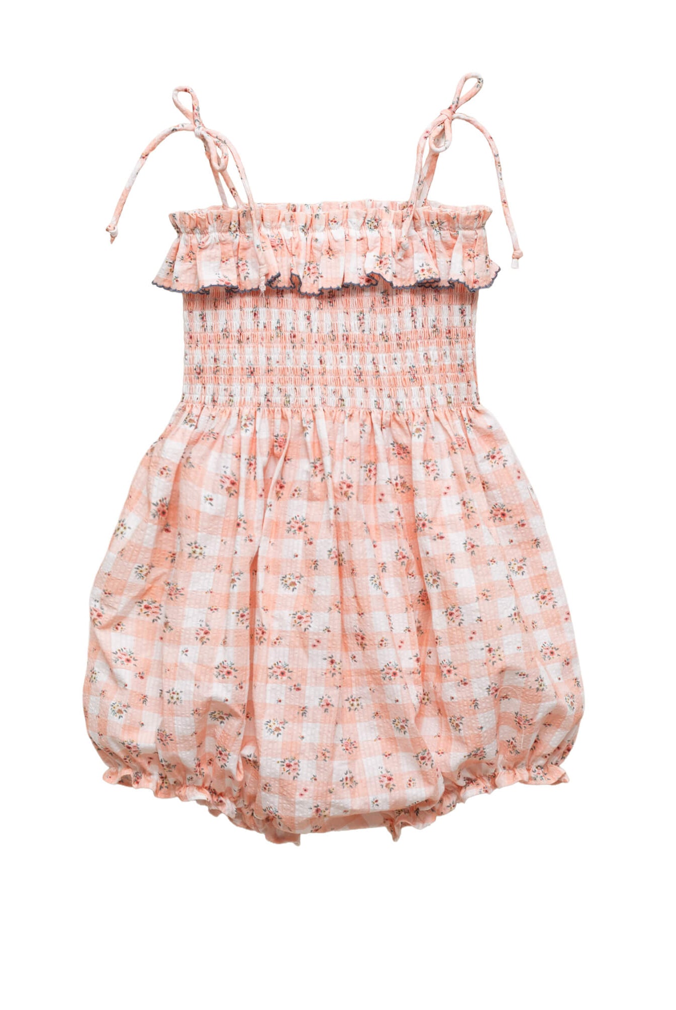 Mono tirantes nido de abeja para niña en vichy rosa Cosmosophie