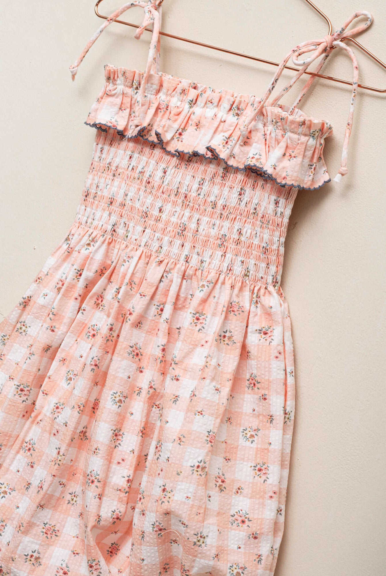 Mono tirantes nido de abeja para niña en vichy rosa Cosmosophie