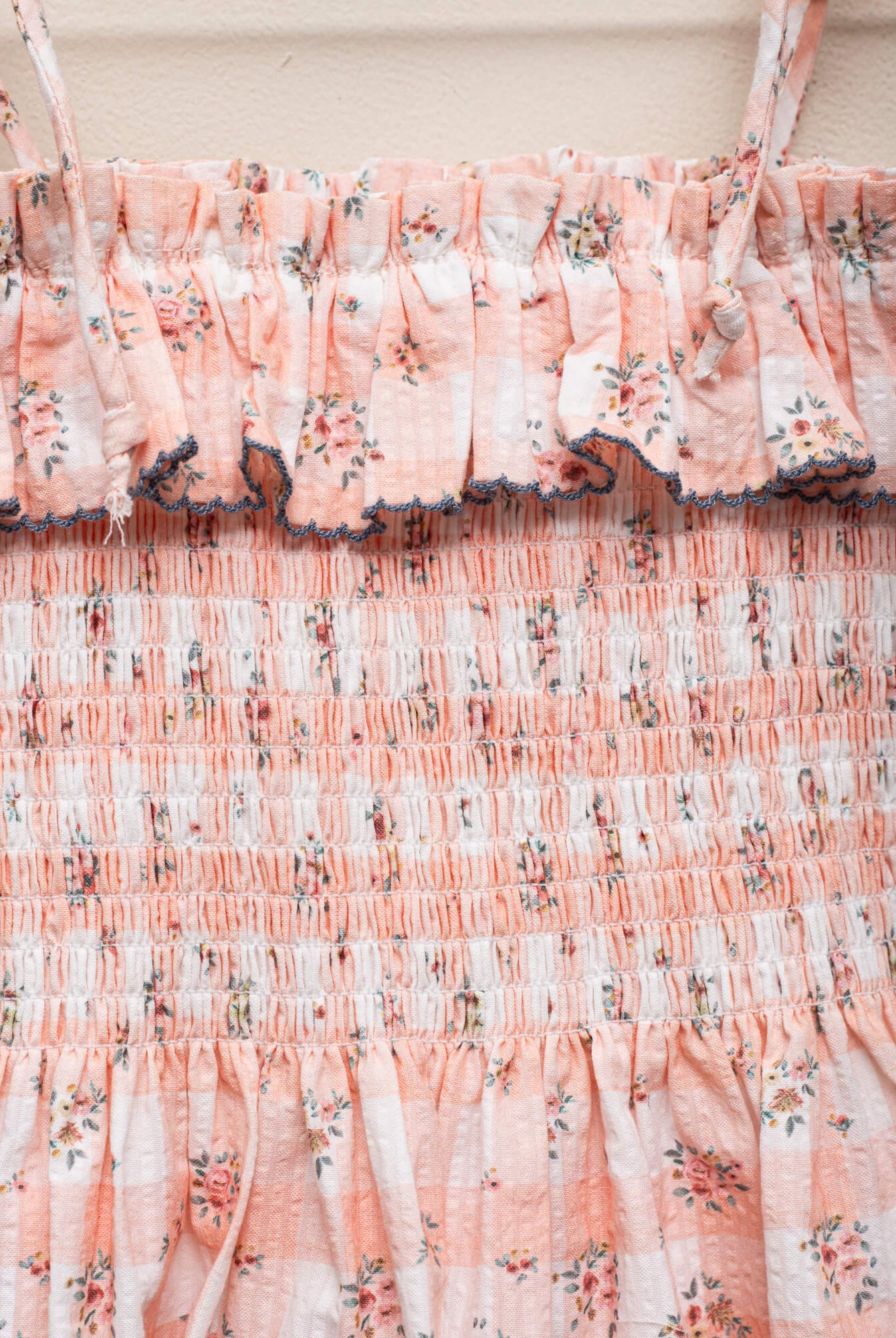 Mono tirantes nido de abeja para niña en vichy rosa Cosmosophie