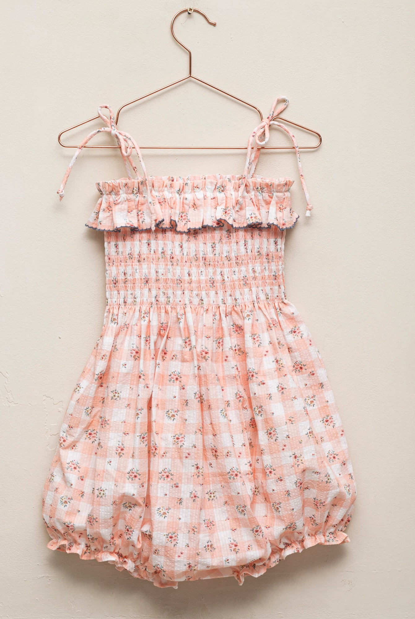 Mono tirantes nido de abeja para niña en vichy rosa Cosmosophie