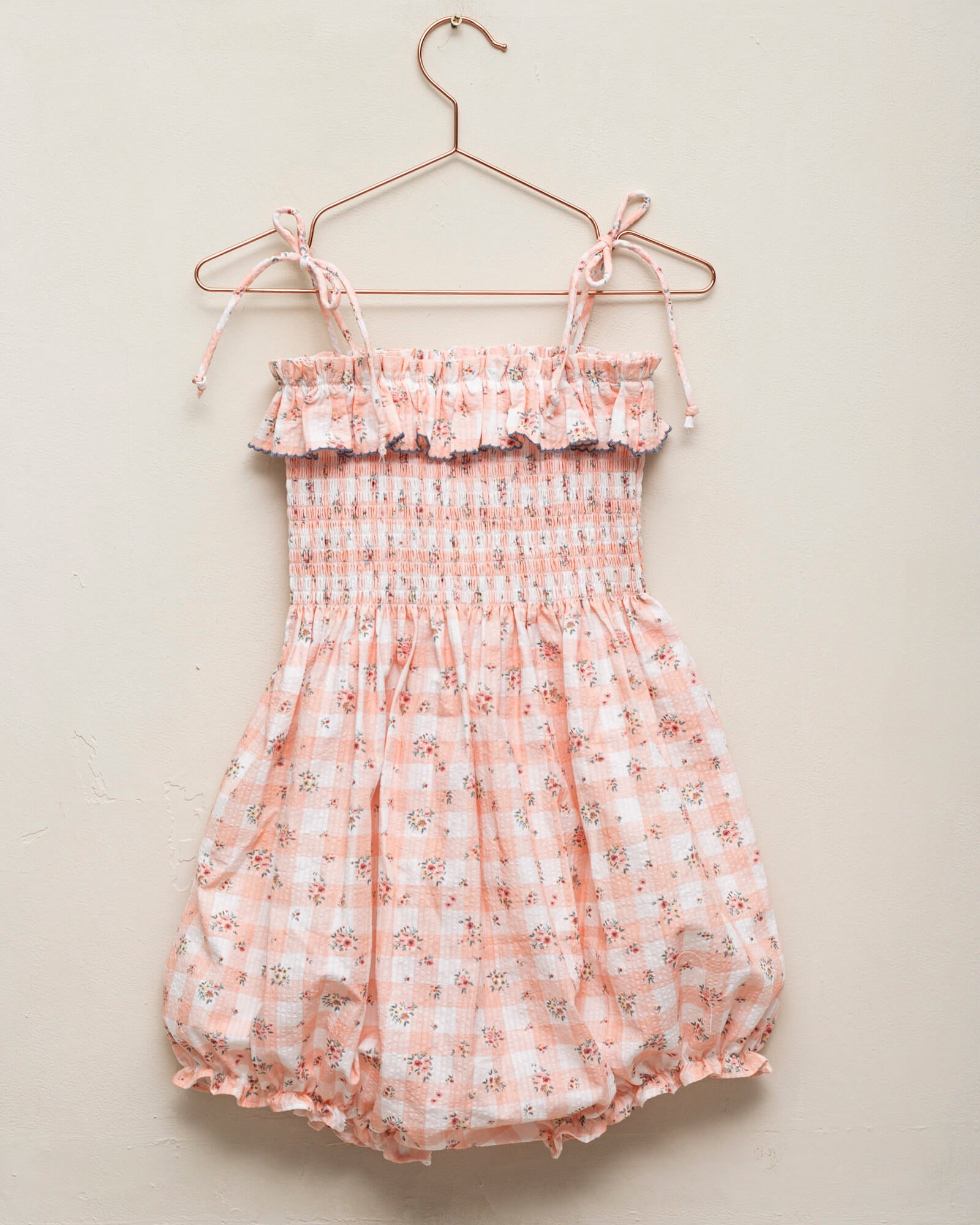 Mono tirantes nido de abeja para niña en vichy rosa Cosmosophie