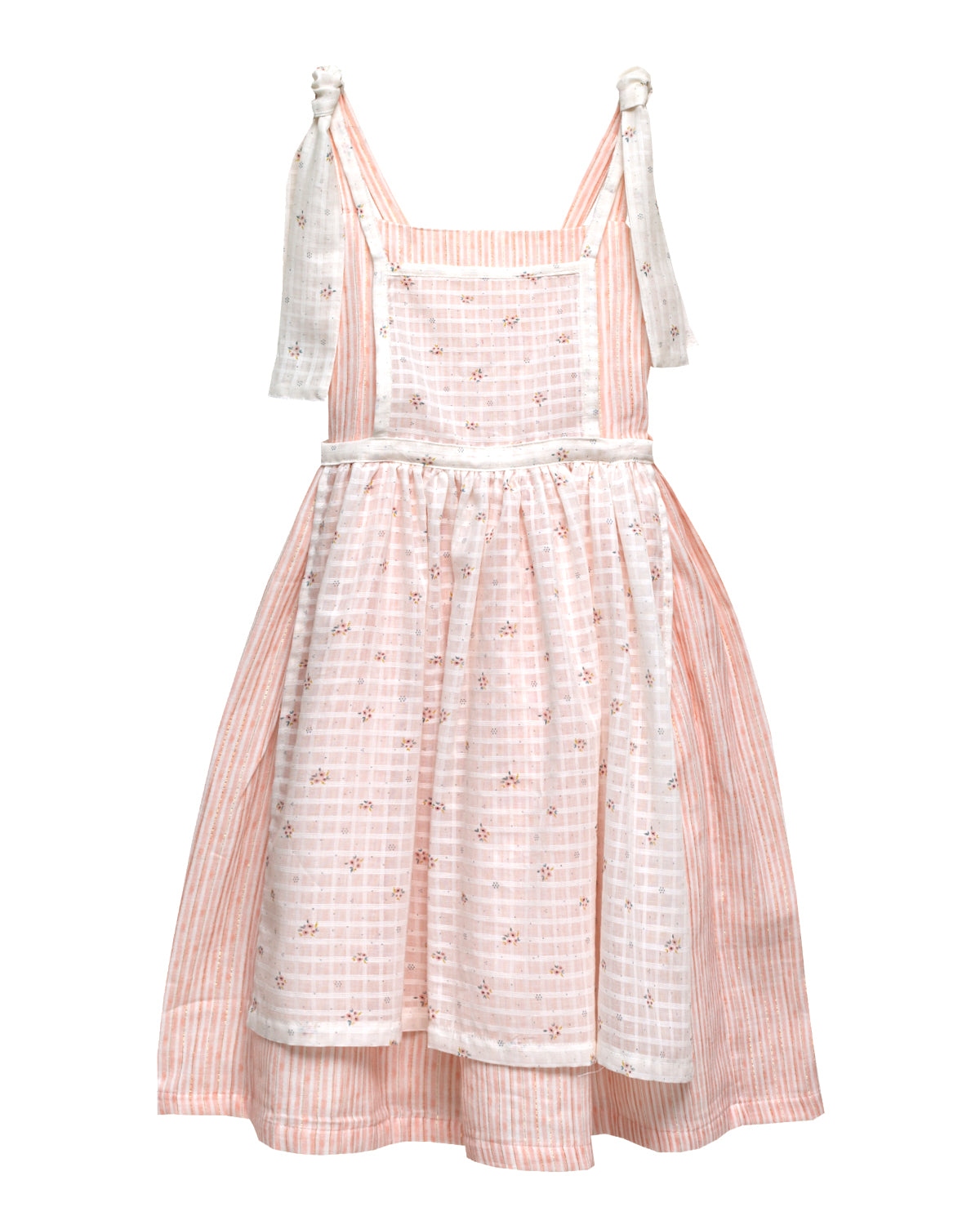 Vestido para niña de invitada. Vestido de TirantesRosa con Delantal de Flores para Boda o Primera Comunion Cosmosophie