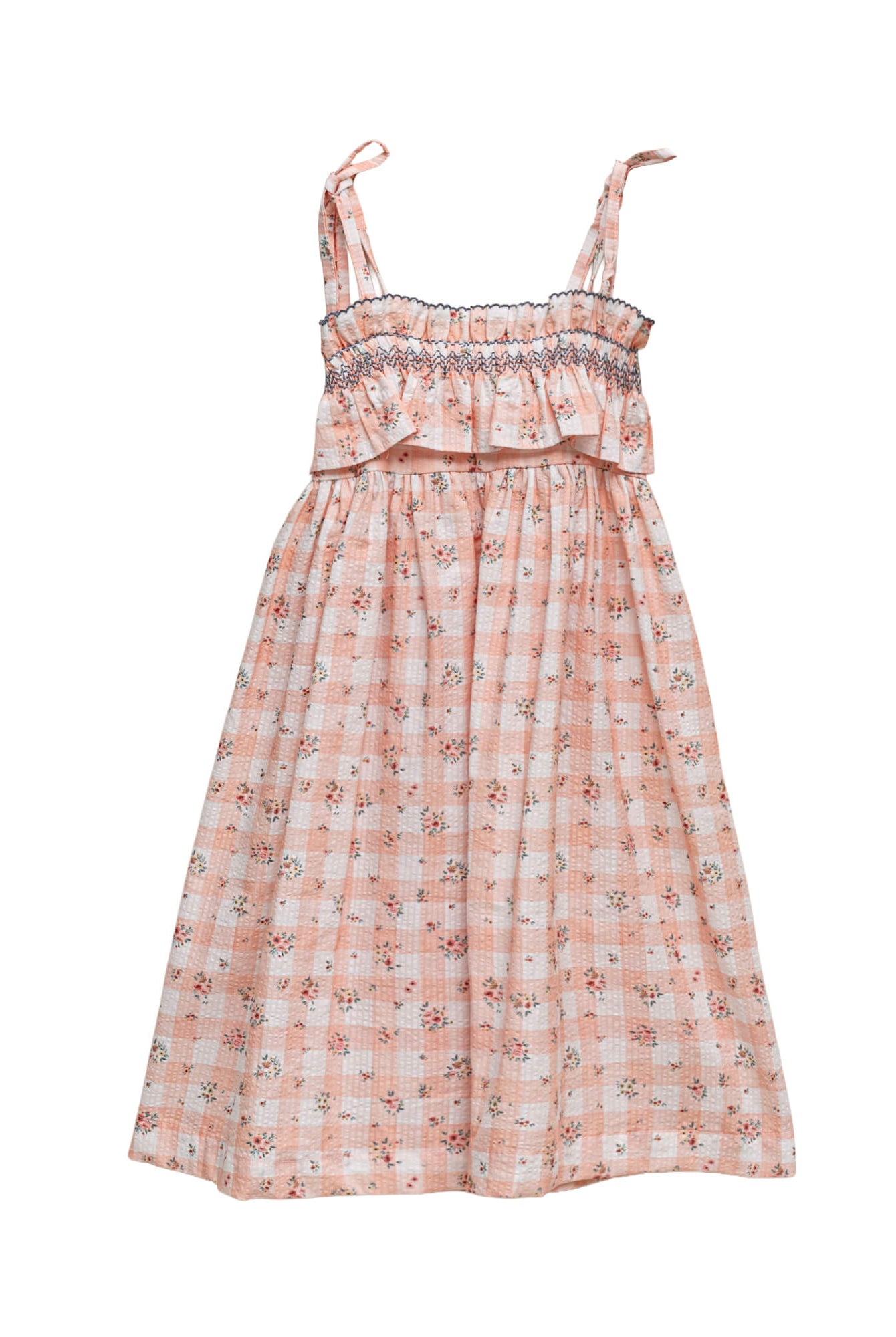 Vestido de tirantes de vichy con nido de abeja cosmosophie