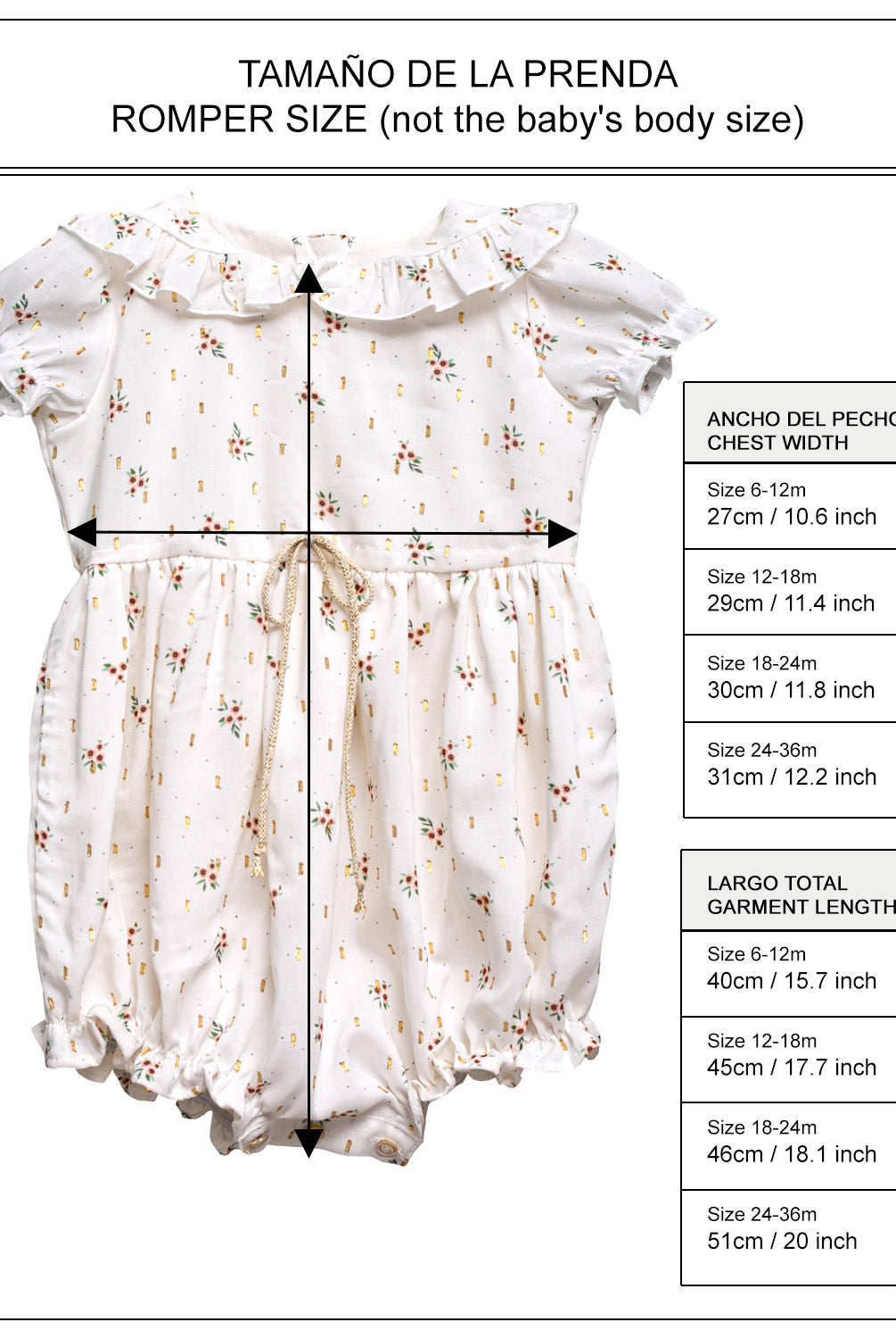 Guia de tallas y medida bebe Cosmosophie