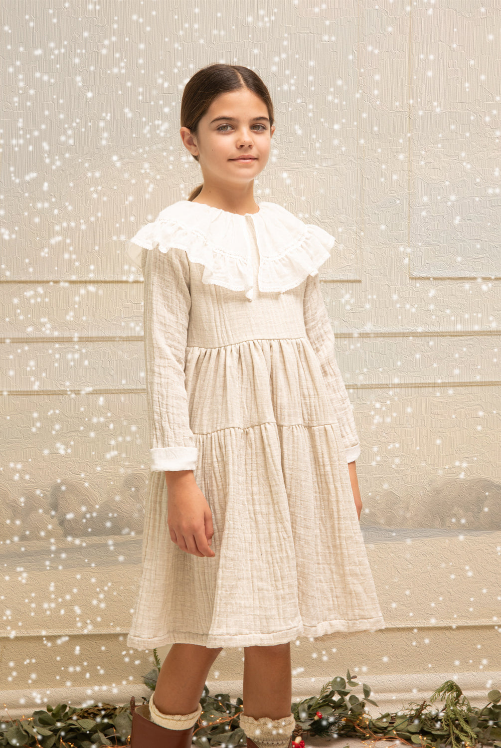 Vestido gris maxicuello muselina Yves Chambray