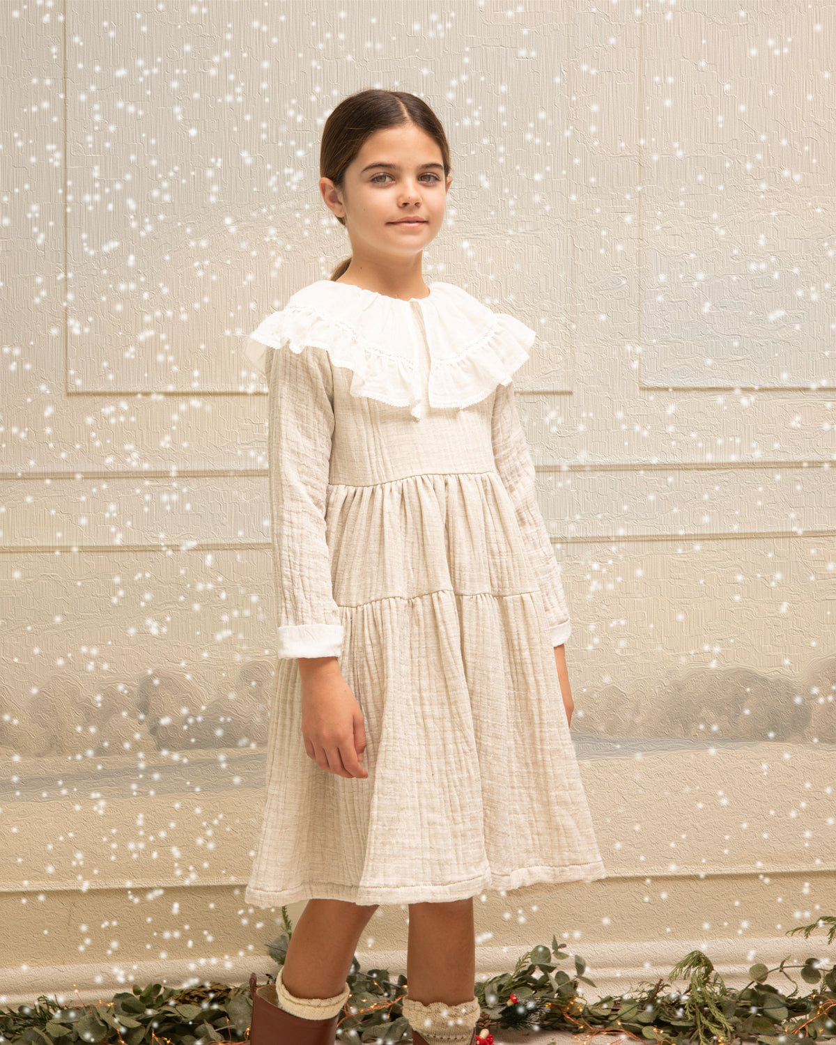 Vestido gris maxicuello muselina Yves Chambray