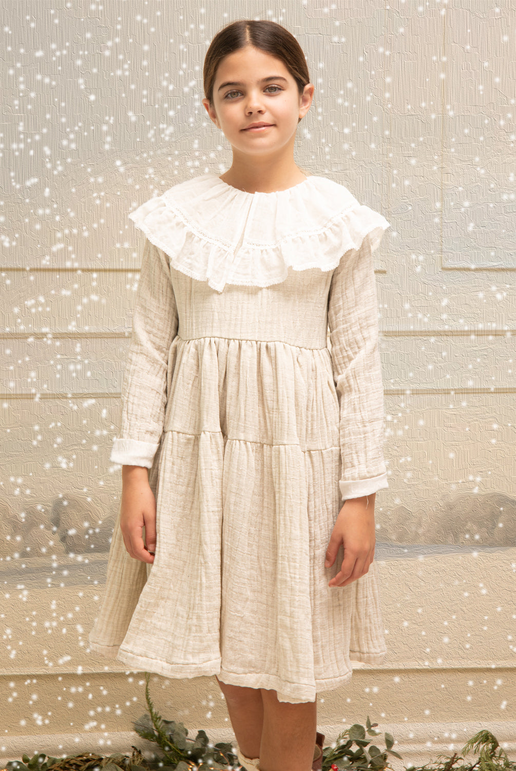 Vestido gris maxicuello muselina Yves Chambray