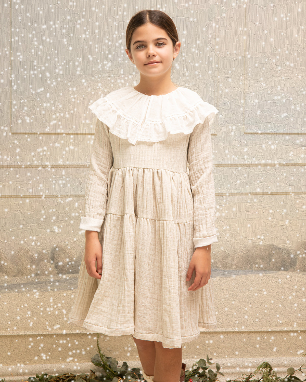 Vestido gris maxicuello muselina Yves Chambray