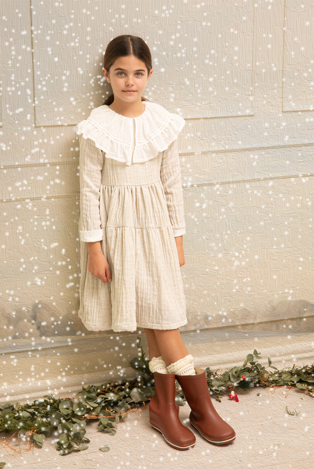 Vestido gris maxicuello muselina Yves Chambray