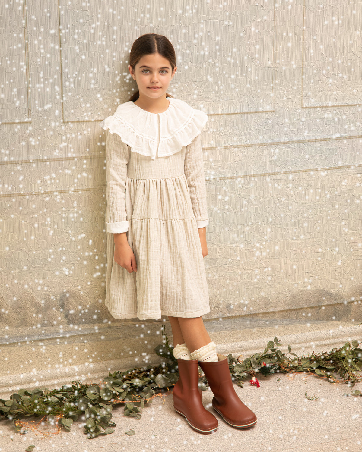 Vestido gris maxicuello muselina Yves Chambray