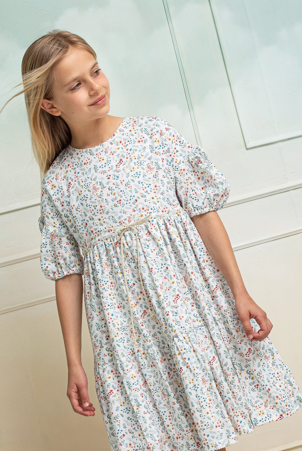 Vestido flores y oro Alice adolescente Cosmosophie