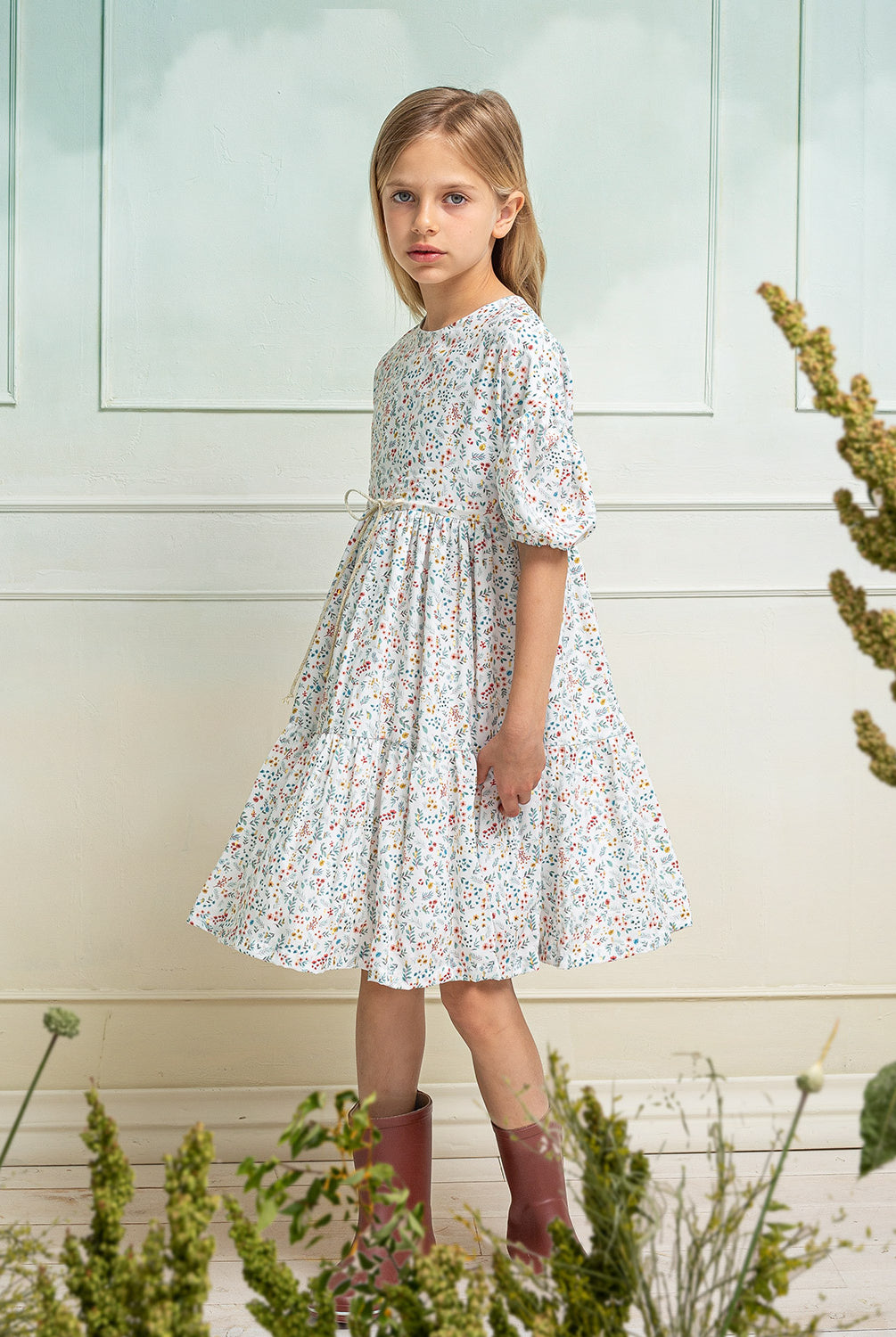 Vestido flores y oro Alice adolescente Cosmosophie