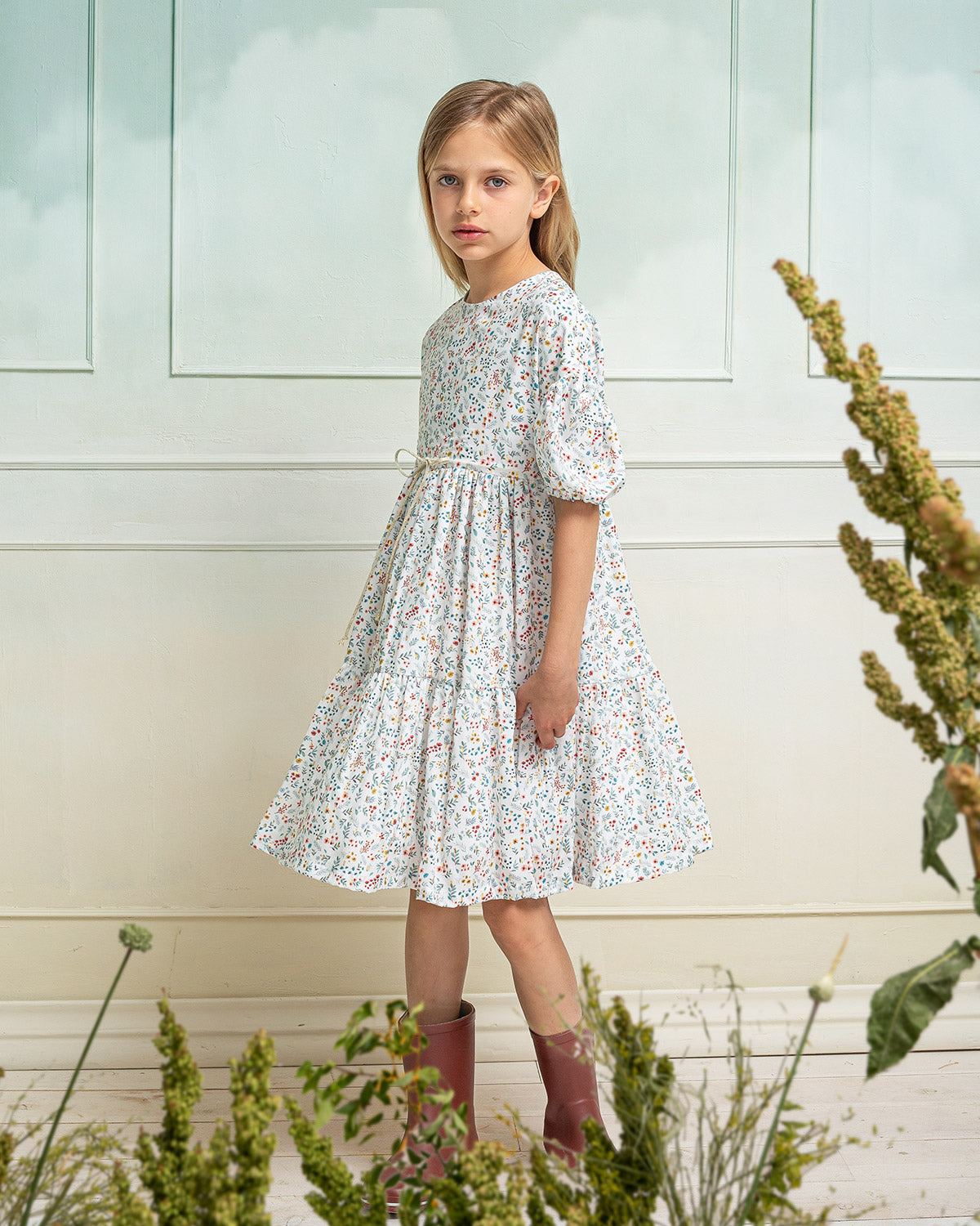 Vestido flores y oro Alice adolescente Cosmosophie