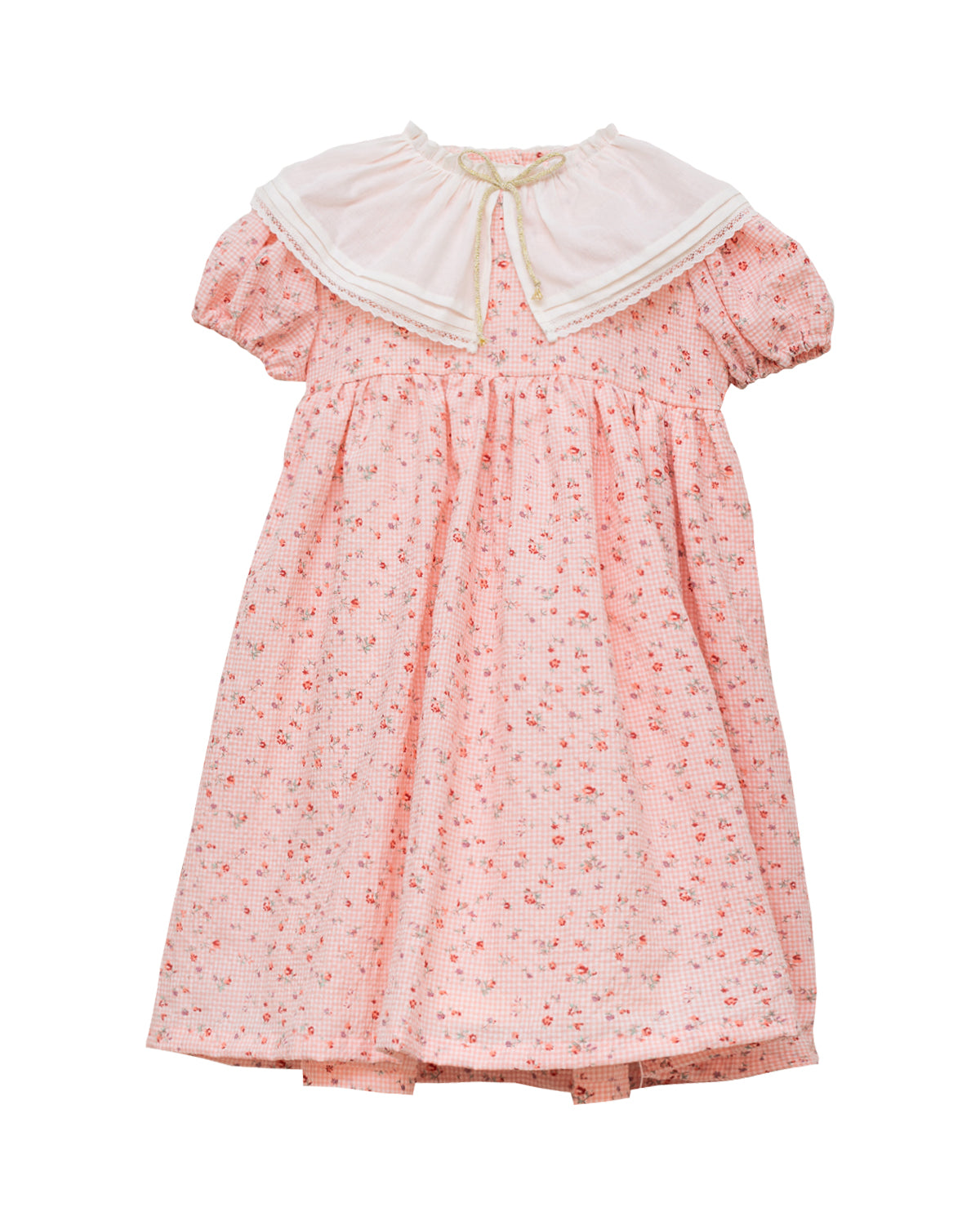 Vestido vichy rosa con cuello blanco. Cosmosophie