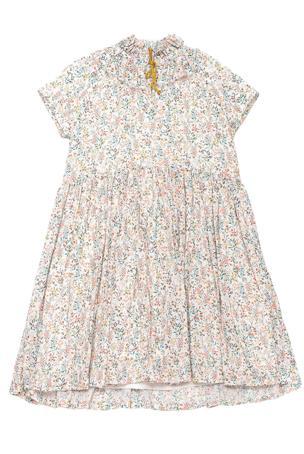 Vestido de invitada para niña en viscosa de flores y puntos dorados. para bautizo boda o comunión Cosmosophie