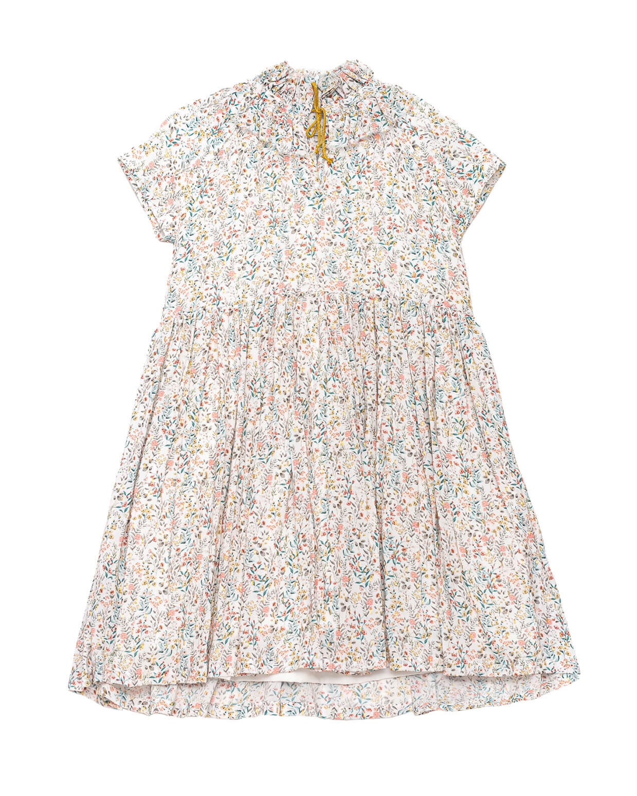 Vestido de invitada para niña en viscosa de flores y puntos dorados. para bautizo boda o comunión Cosmosophie