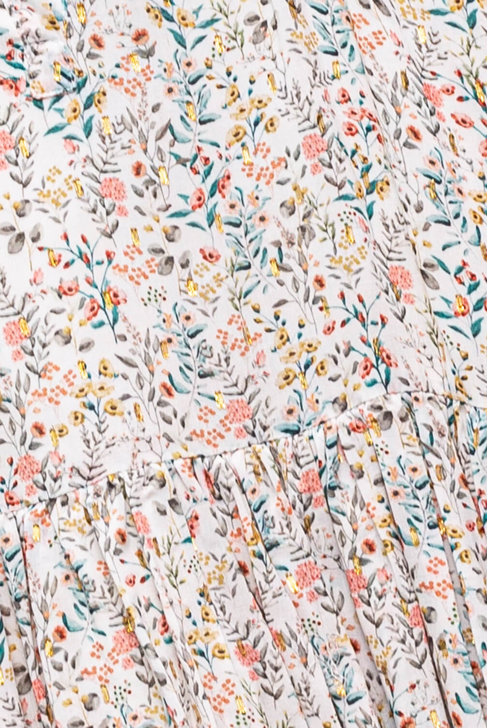 Vestido de invitada para niña en viscosa de flores y puntos dorados. para bautizo boda o comunión Cosmosophie