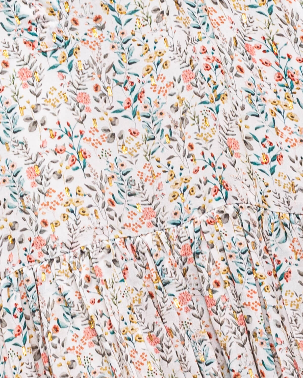 Vestido de invitada para niña en viscosa de flores y puntos dorados. para bautizo boda o comunión Cosmosophie