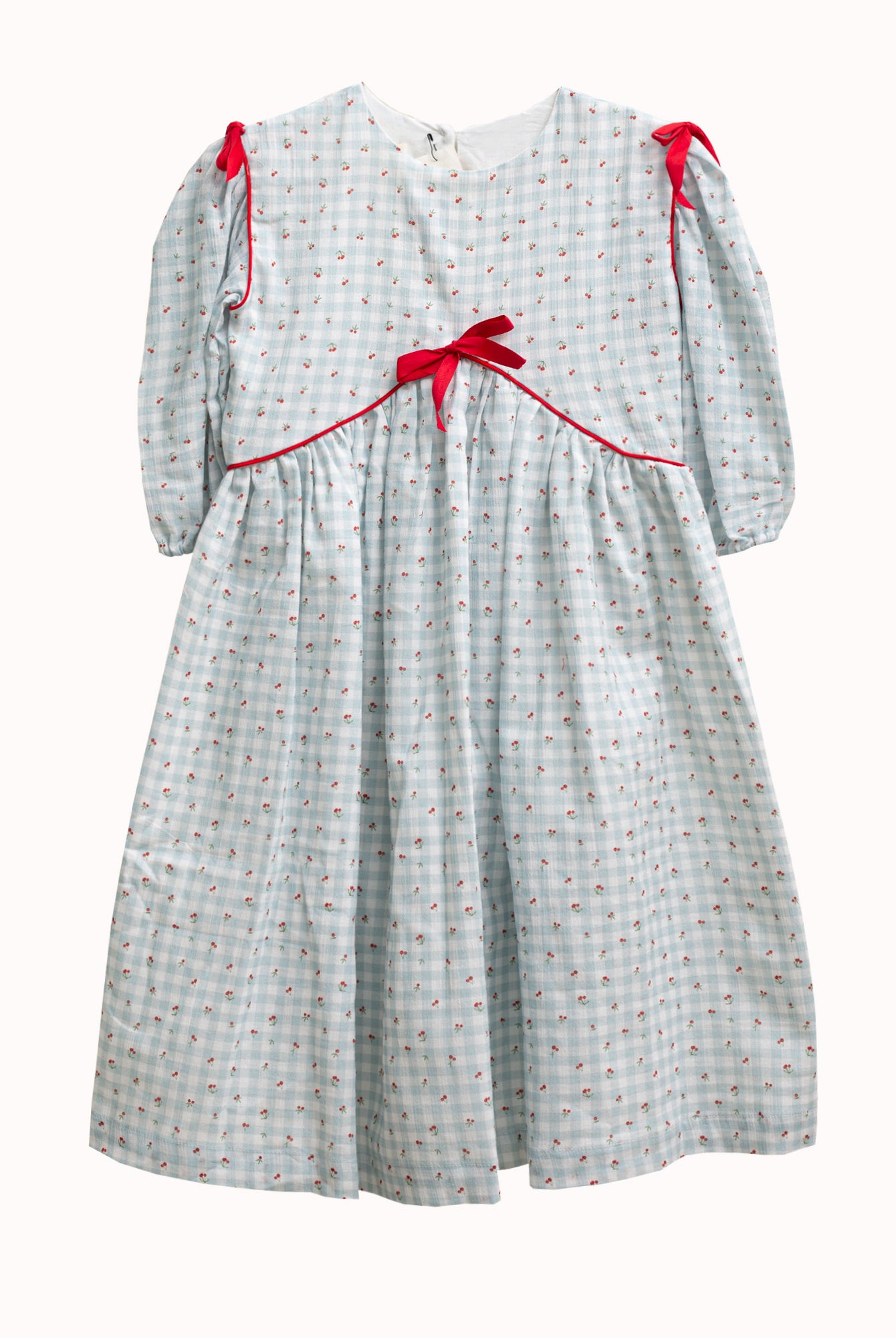 Vestido Cox vichy azul con estampado de cerezas Cherry