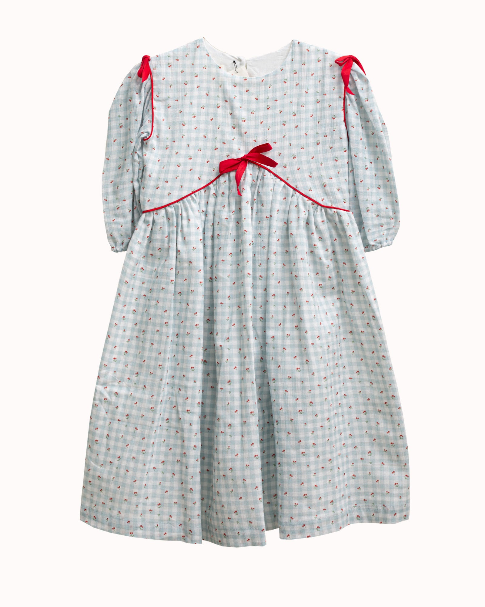 Vestido Cox vichy azul con estampado de cerezas Cherry