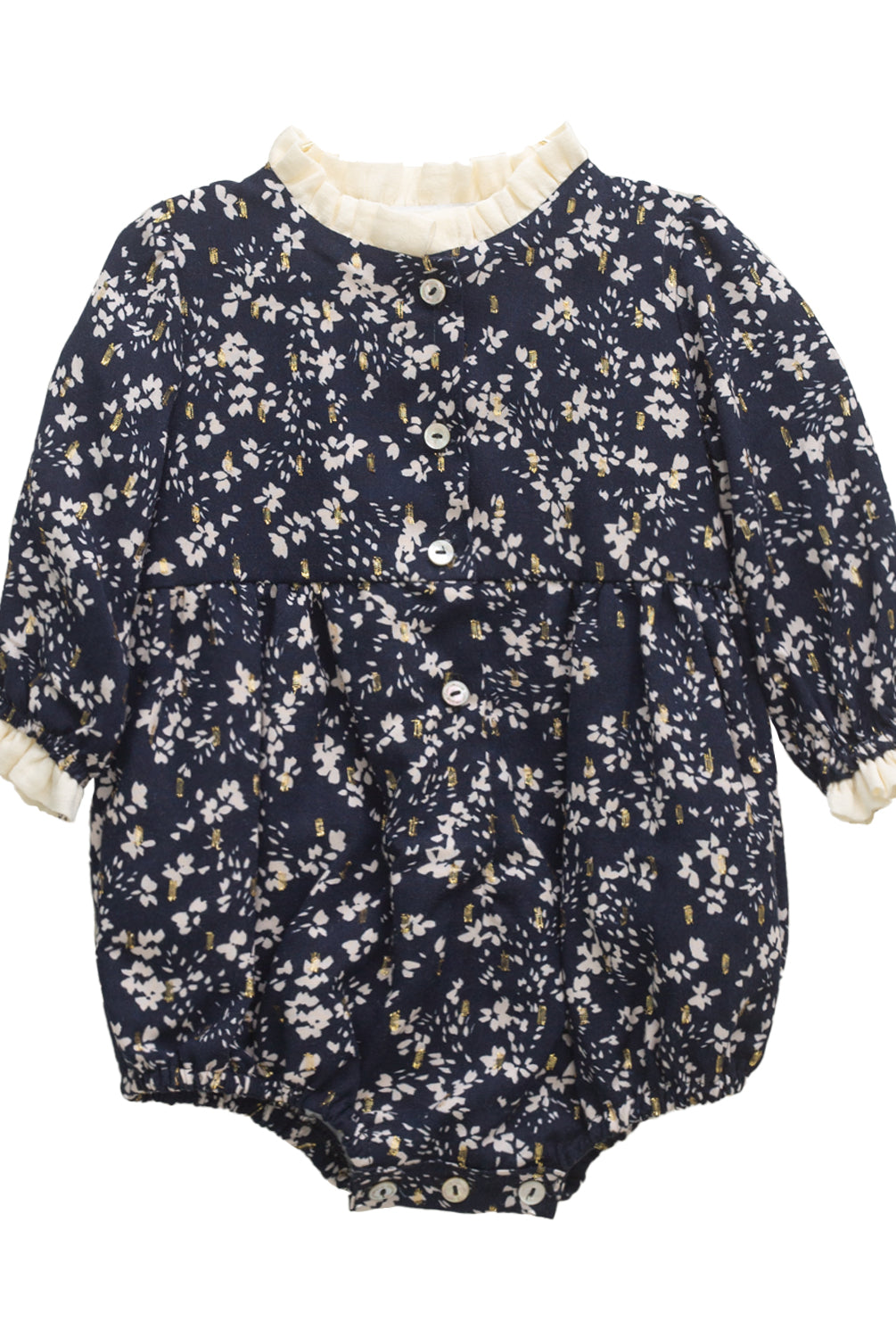 Ranita flores en azul noche crudo y oro con voalante crudo Cosmosophie