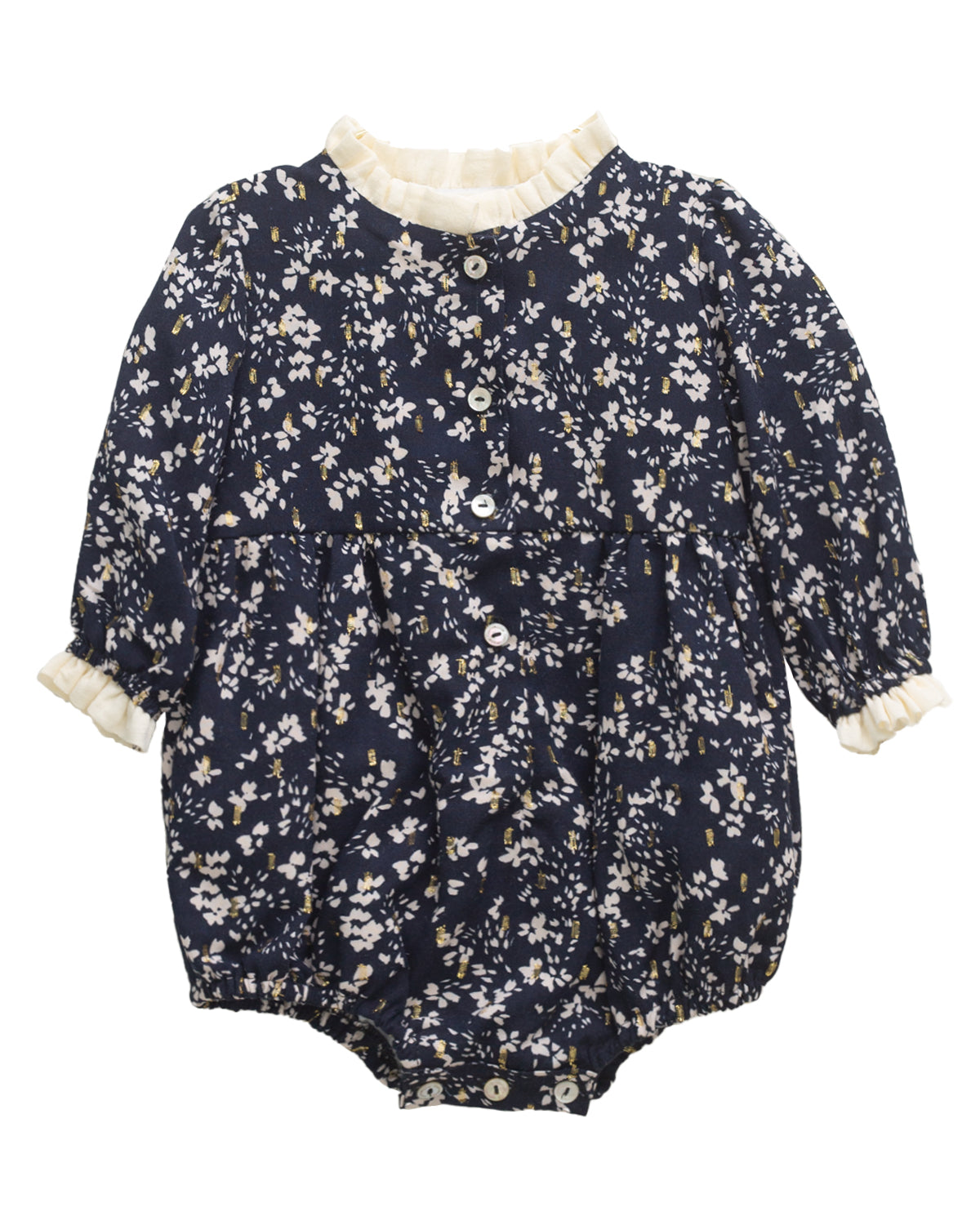 Ranita flores en azul noche crudo y oro con voalante crudo Cosmosophie