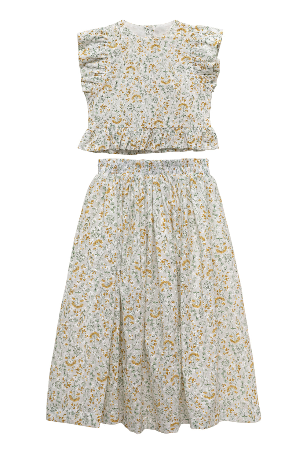 Conjunto para adolescente de top y falda midi en batista bordada blanco y amarillo Cosmosophie