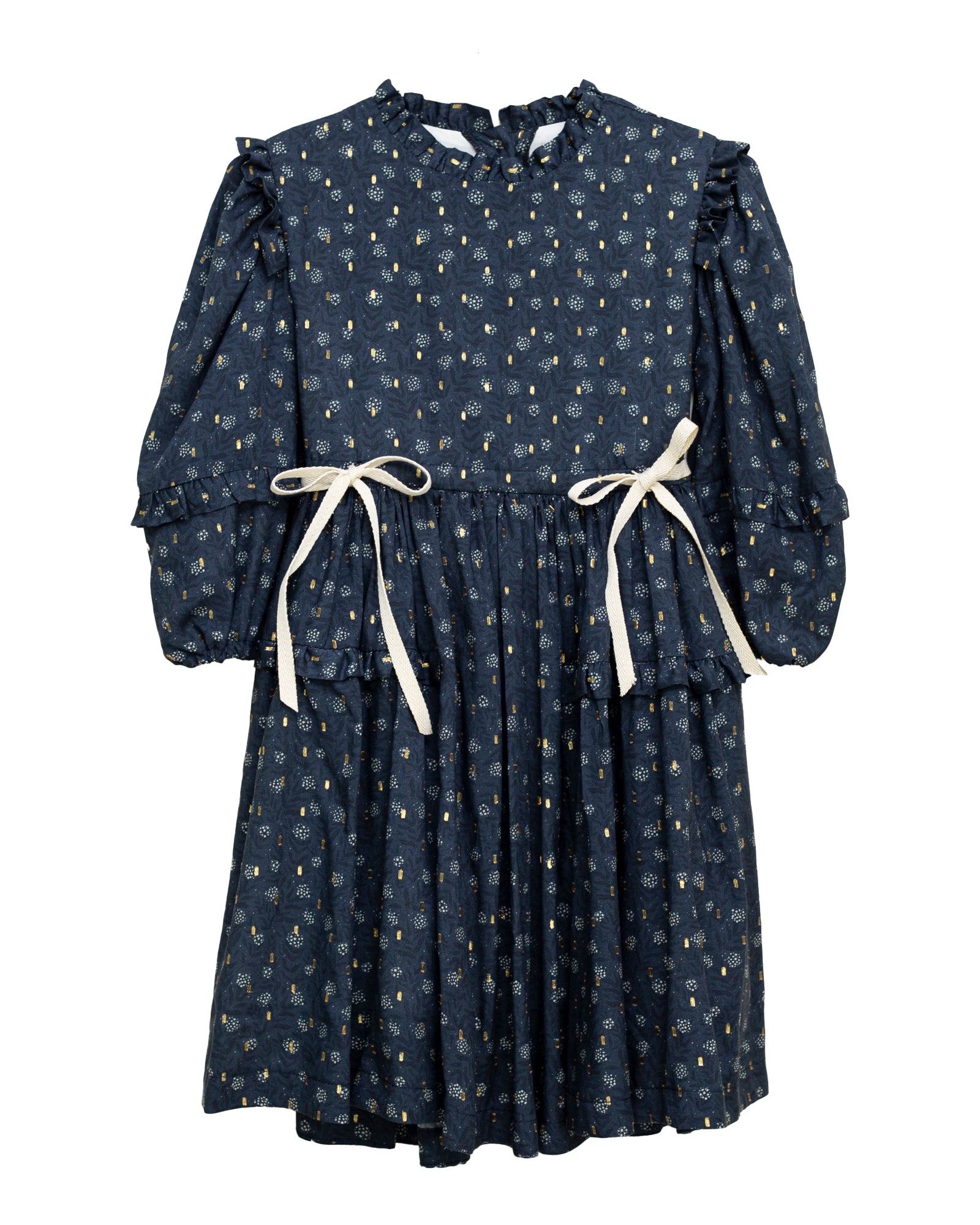 Vestido flores azul marino con oro Lotus de Cosmosophie