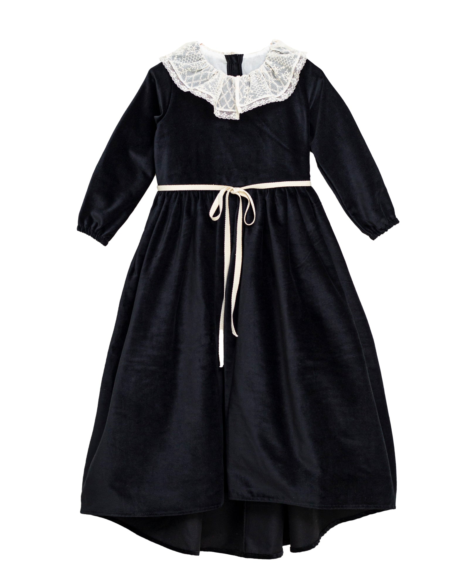 Vestido largo negro terciopelo cuello encaje Cosmosophie