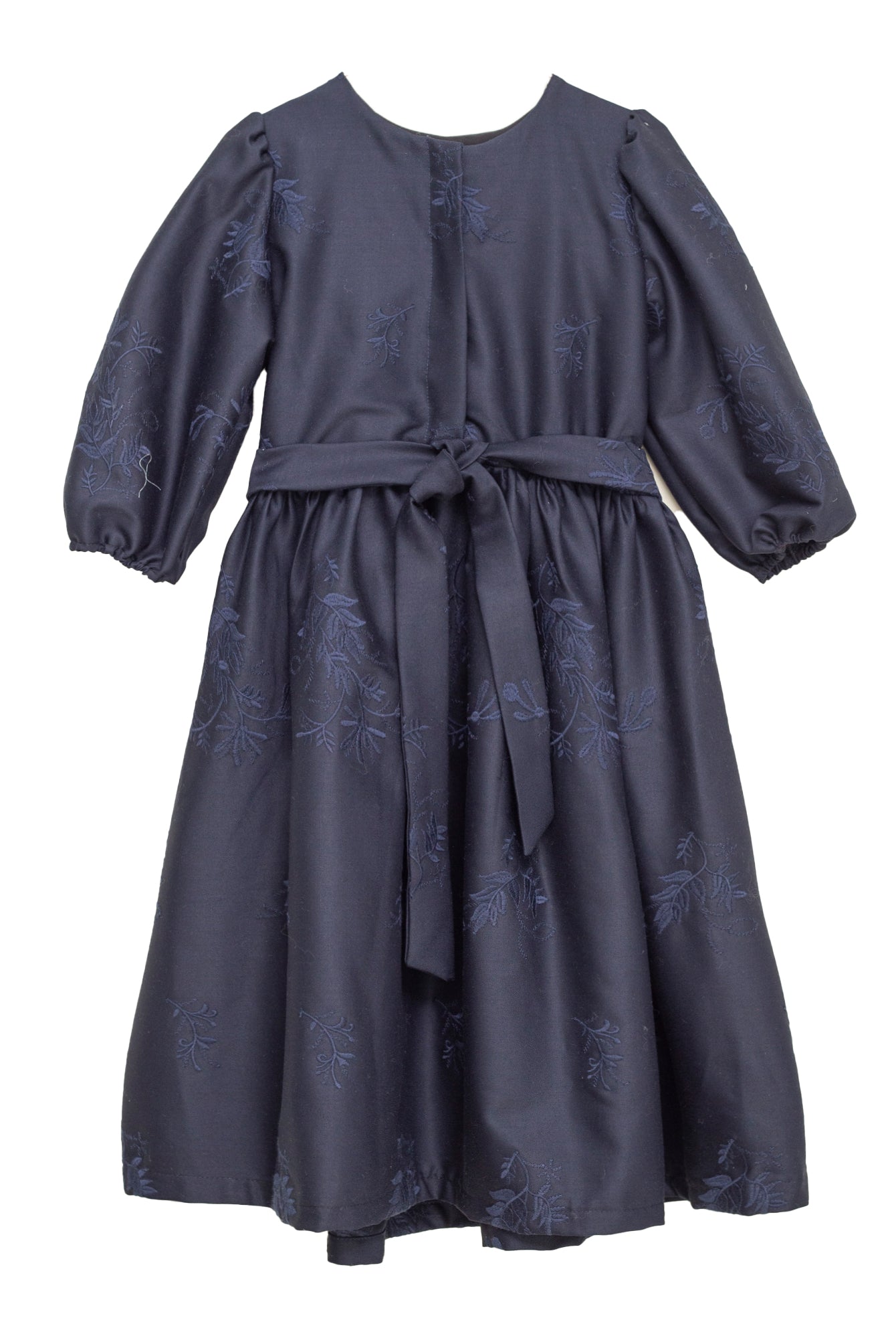 Vestido adolescente azul noche de lana bordada Cosmosophie