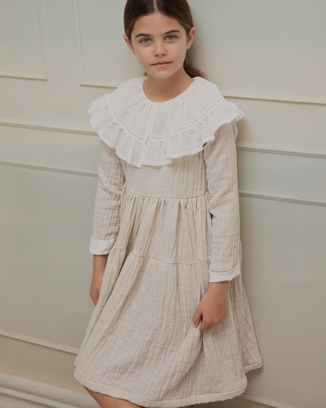 Vestido gris maxicuello muselina Yves Chambray