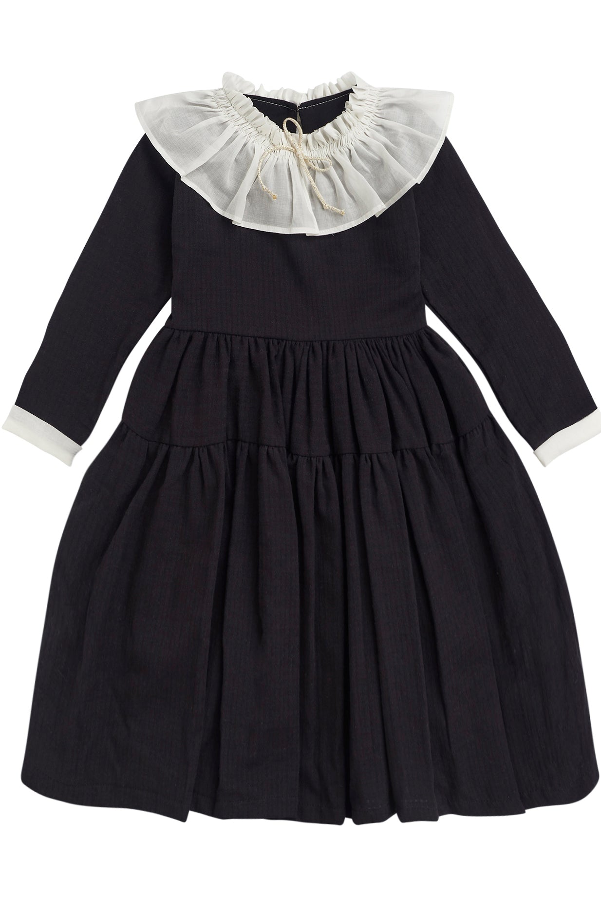 Vestido negro con cuello volante muselina en blanco Cosmosophie