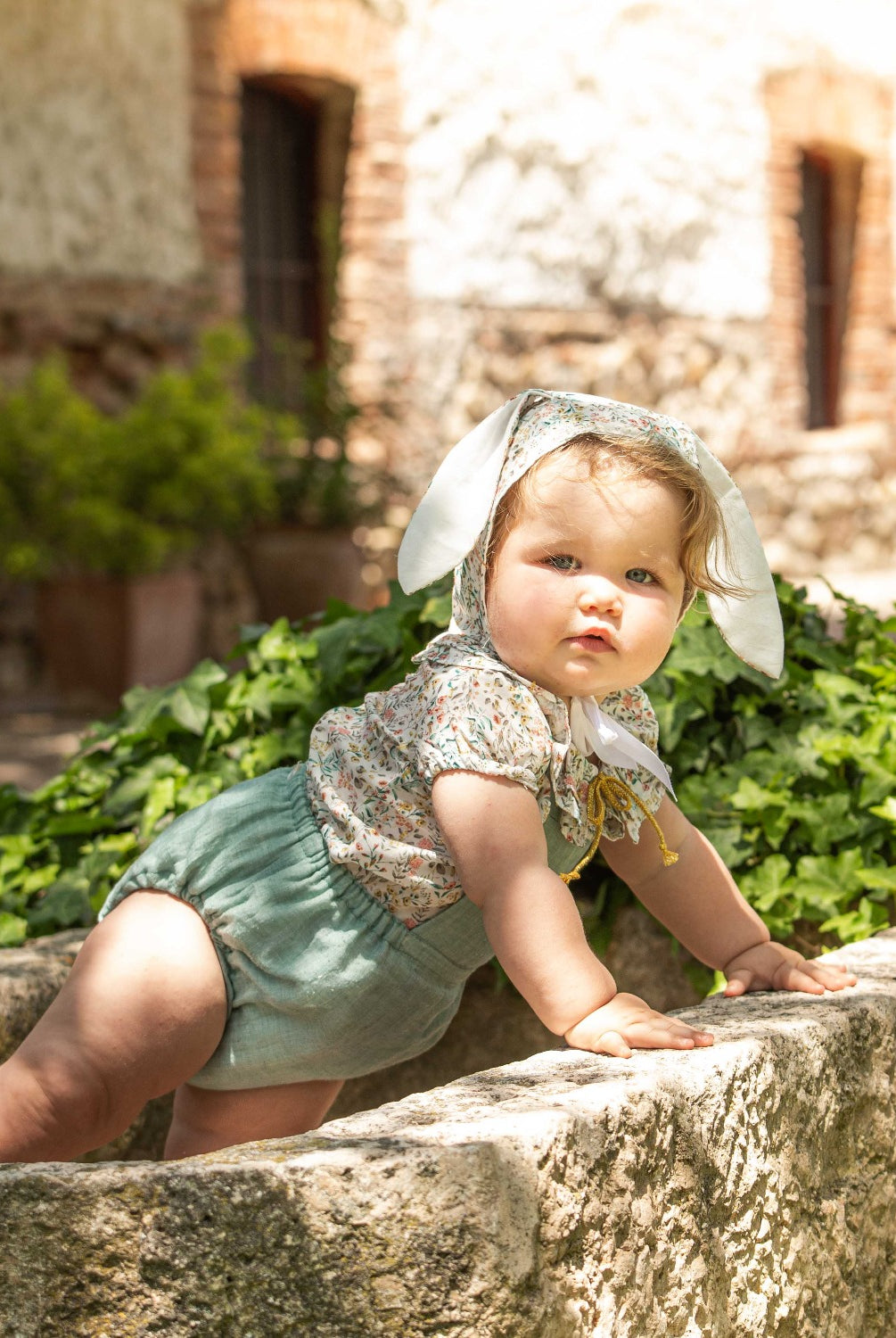 Bunny bonnet for baby floral print ear rabbit for special occasion ceremony wedding guest luxury brand for childrens