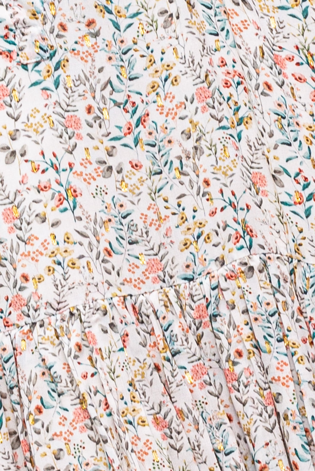 Vestido de ceremonia para niña en viscosa de flores y puntos dorados. para bautizo boda o comunion