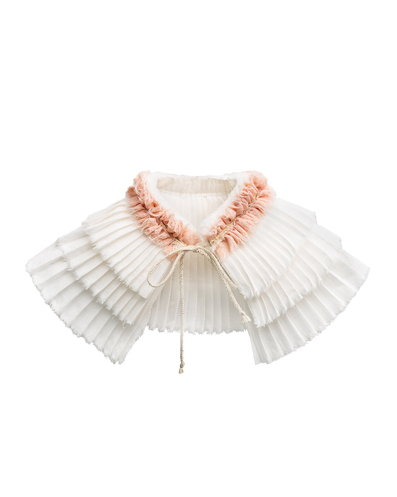hand pleated linen collar with pink detail and gold bow