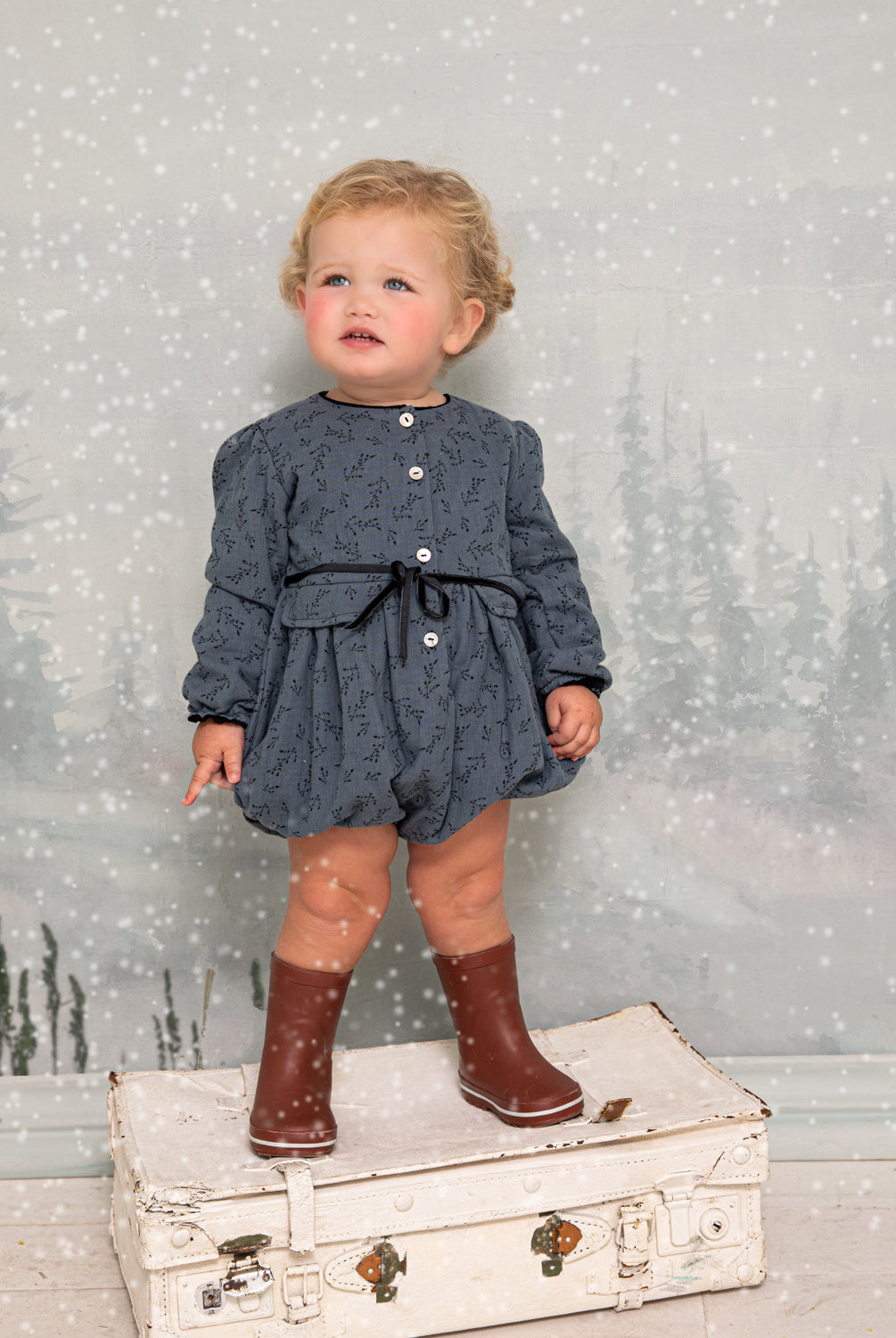 romper for baby in flue for special ocassion. ranita azul con florecitas para bebe