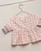Conjunto blusa y bombacho en vichy rosa para niña Cosmosophie
