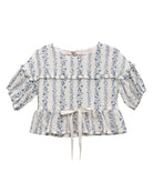 Conjunto para niña teen adolescente de blusa y falda, invitada a boda o primera comunion de flores azules Cosmosophie.